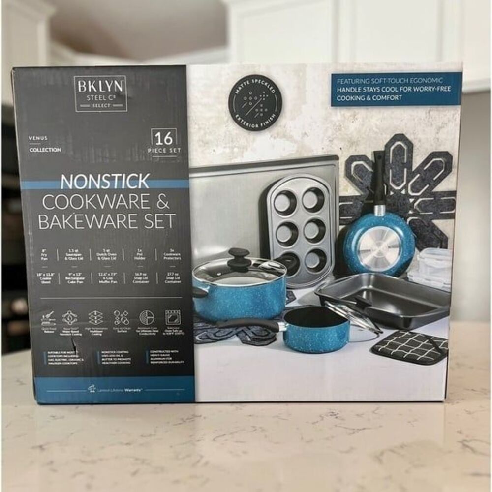 NEW Brooklyn Steel Co. 16-Pc. Nonstick pots pans Cookware cooking pot baking pot